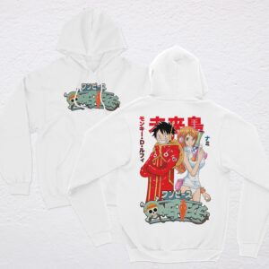 LUFFY Y NAMI ONE PIECE POLERA BLANCA