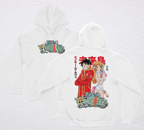 LUFFY Y NAMI ONE PIECE POLERA BLANCA