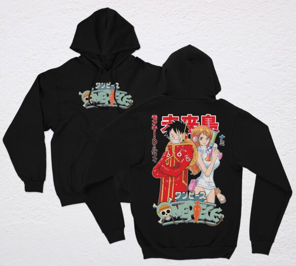 LUFFY Y NAMI ONE PIECE POLERA NEGRA